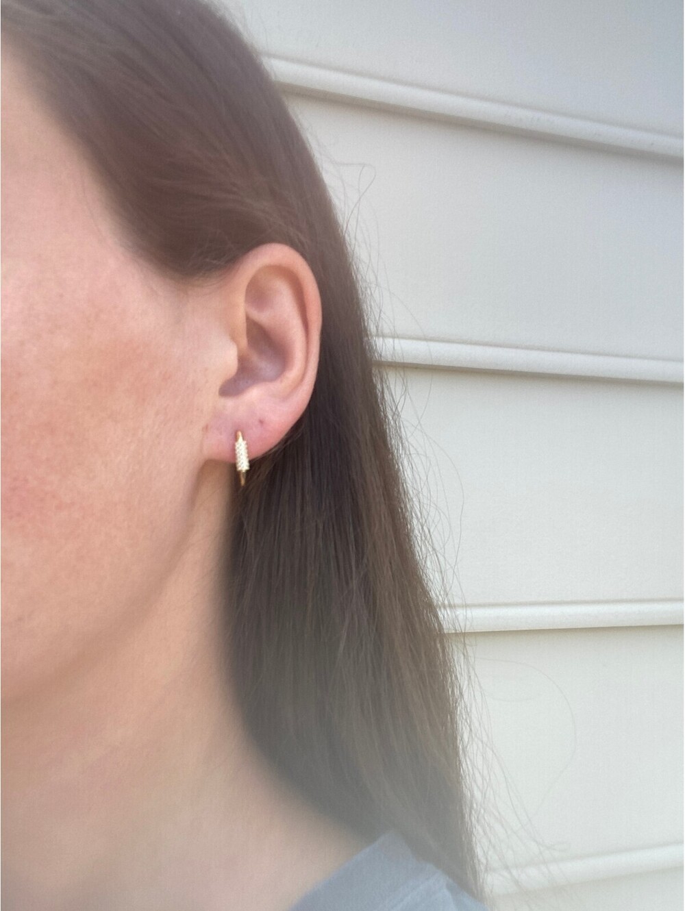 Gold Plated Sterling Silver Carabiner Style CZ Hoop Earrings